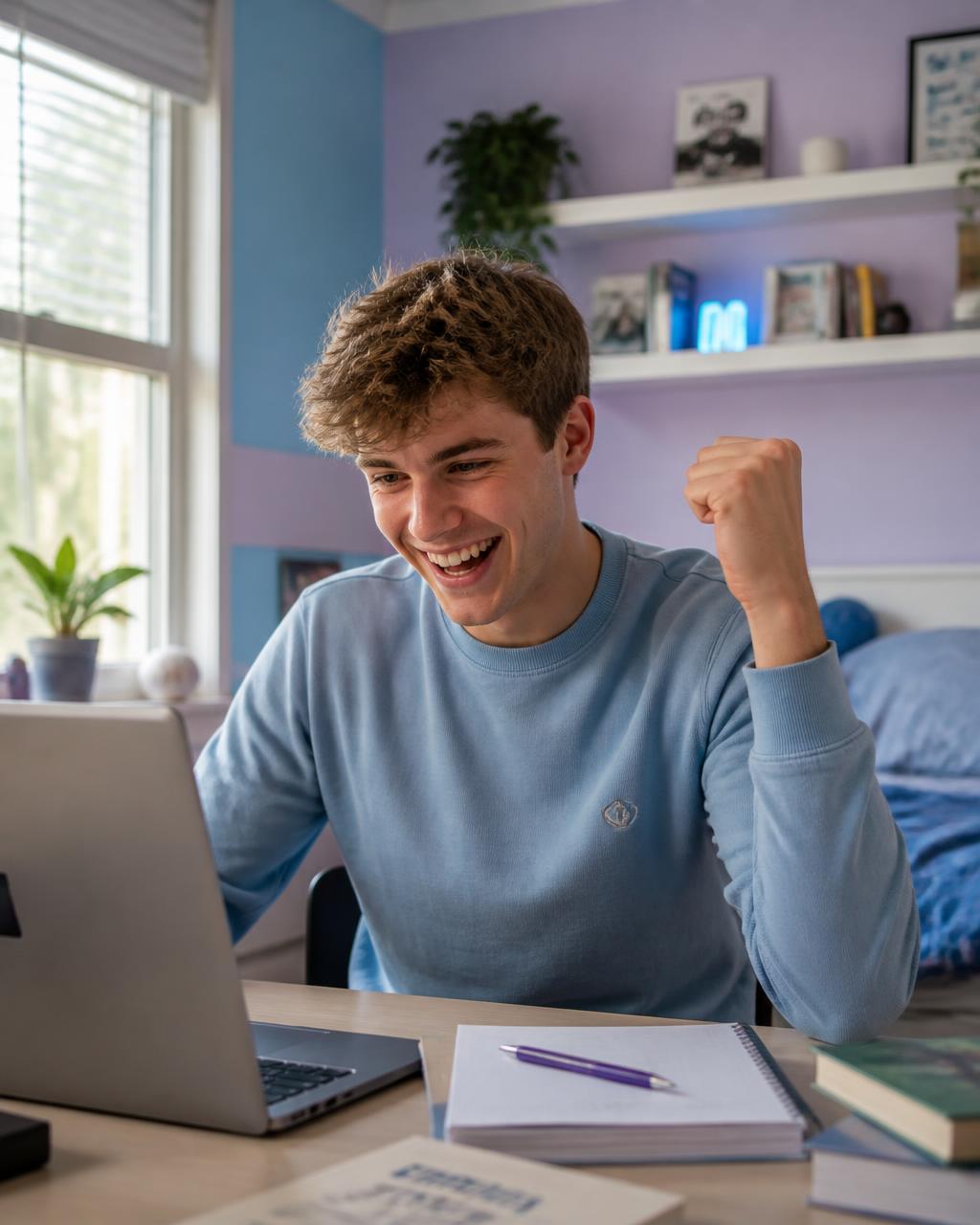 Student volgt de online eindcheck op een laptop
